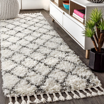 Gabrielle mercer Shag Plush Tassel Moroccan Geometric Trellis Area Rug